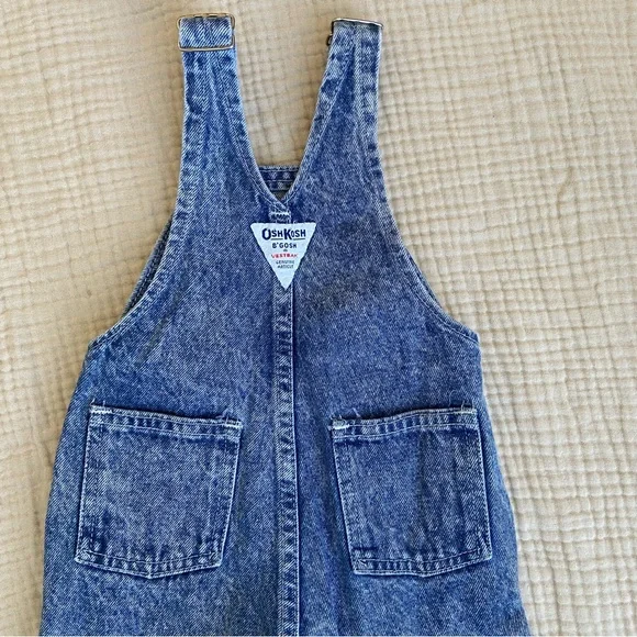 Vtg 80s Oshkosh Acid Wash Denim Overalls Size 18mo Classic Retro Country Blue - Picture 7 of 11
